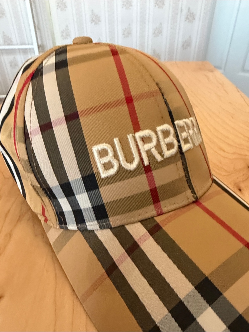Designer Inspired Tan Nova Check Cap with Black & Red Accents - Picture 3 of 7
